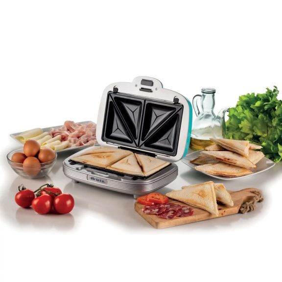 Ariete Party Time muffin és szendvicssütő, 700W, 3 cserélhető lap, tapadásmentes, azúrkék