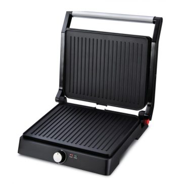   Heinner SunriseGrill elektromos kontaktgrill, 2000 W, tapadásmentes sütőlapok, 180°-os nyitás, fekete-szürke