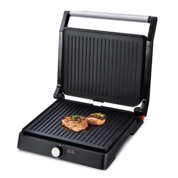   Heinner SunriseGrill elektromos kontaktgrill, 2000 W, tapadásmentes sütőlapok, 180°-os nyitás, fekete-szürke