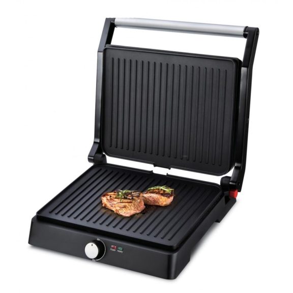 Heinner SunriseGrill elektromos kontaktgrill, 2000 W, tapadásmentes sütőlapok, 180°-os nyitás, fekete-szürke