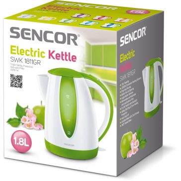   Sencor SWK 1811GR vízforraló, 1,8 liter, 2000 W, rejtett fűtőszál, zöld