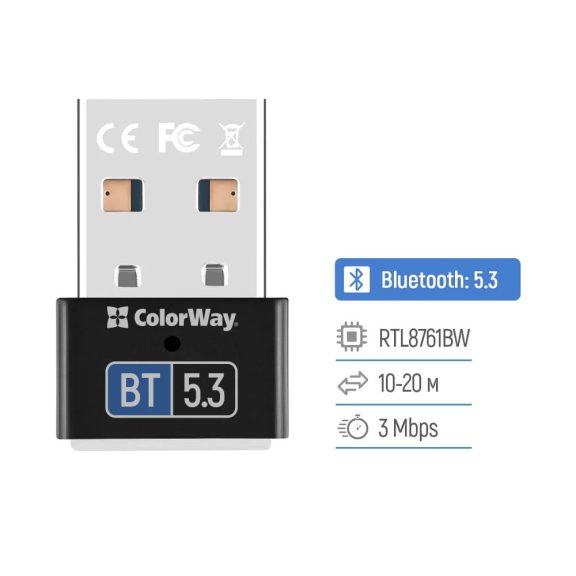 Colorway Bluetooth 5.3 USB adapter, 20m hatótáv, Plug and Play, szürke - CW-AD-BT53