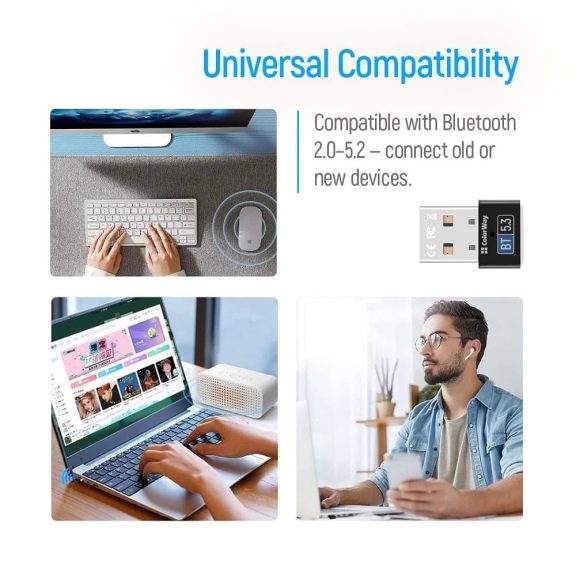 Colorway Bluetooth 5.3 USB adapter, 20m hatótáv, Plug and Play, szürke - CW-AD-BT53