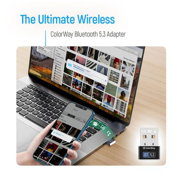 Colorway Bluetooth 5.3 USB adapter, 20m hatótáv, Plug and Play, szürke - CW-AD-BT53
