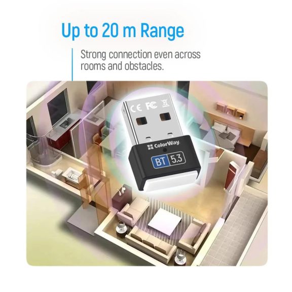 Colorway Bluetooth 5.3 USB adapter, 20m hatótáv, Plug and Play, szürke - CW-AD-BT53