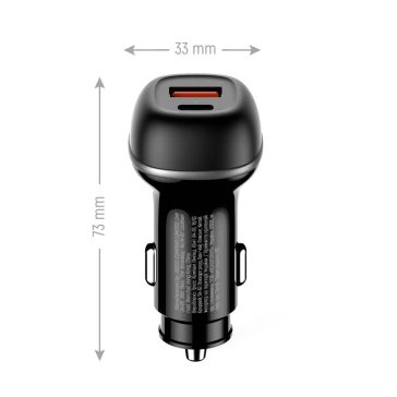   ColorWay autós töltő USB-C PD 65W, USB QC 3.0 18W, gyorstöltés, fekete - CW-CHA068PD-BK