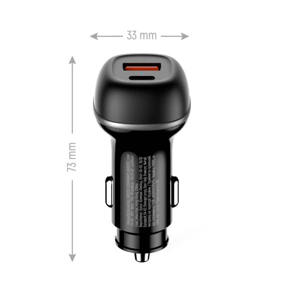 ColorWay autós töltő USB-C PD 65W, USB QC 3.0 18W, gyorstöltés, fekete - CW-CHA068PD-BK