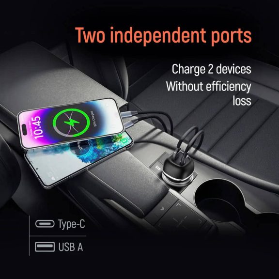 ColorWay autós töltő USB-C PD 65W, USB QC 3.0 18W, gyorstöltés, fekete - CW-CHA068PD-BK