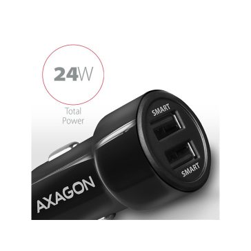   Autós töltő Axagon PWC-5V5 USB Type-A 2 port SmartCharge 24W Fekete