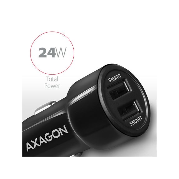 Autós töltő Axagon PWC-5V5 USB Type-A 2 port SmartCharge 24W Fekete