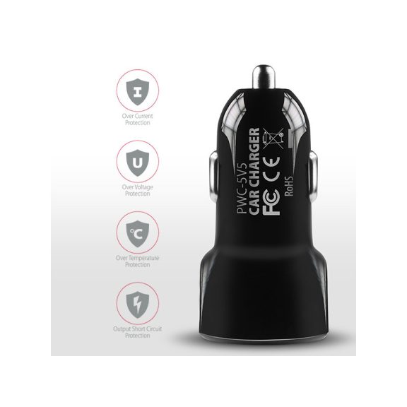 Autós töltő Axagon PWC-5V5 USB Type-A 2 port SmartCharge 24W Fekete