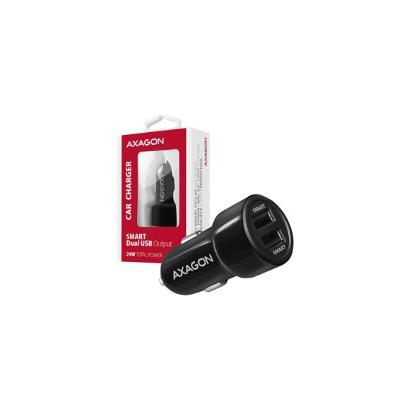 Autós töltő Axagon PWC-5V5 USB Type-A 2 port SmartCharge 24W Fekete