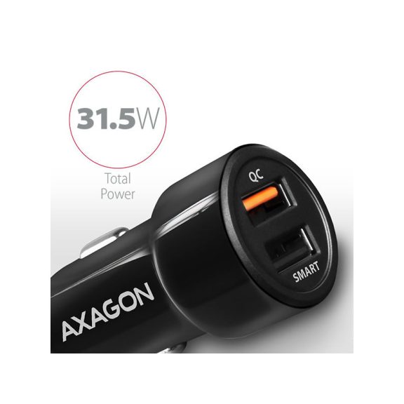Autós töltő Axagon PWC-QC5 USB Type-A 2 port QuickCharge + SmartCharge 31,5W Fekete