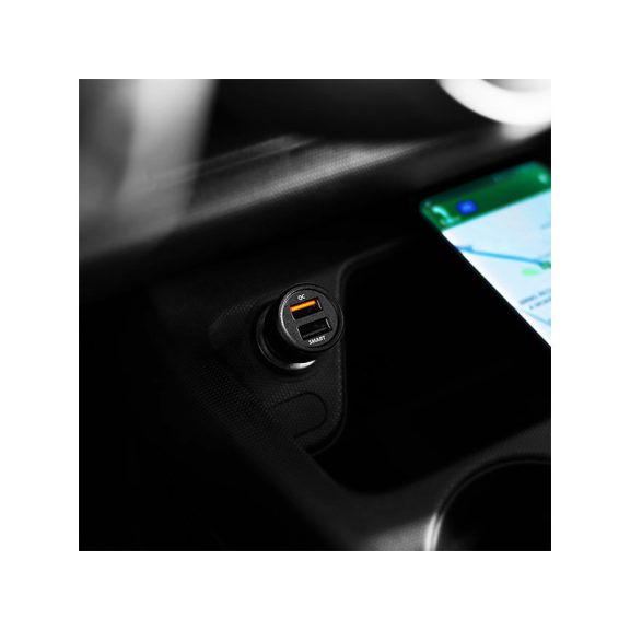 Autós töltő Axagon PWC-QC5 USB Type-A 2 port QuickCharge + SmartCharge 31,5W Fekete