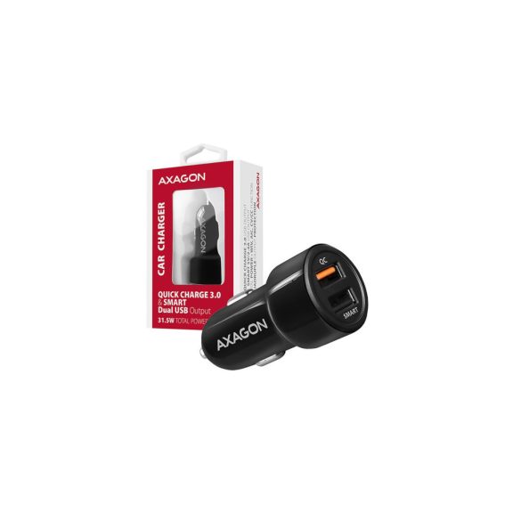 Autós töltő Axagon PWC-QC5 USB Type-A 2 port QuickCharge + SmartCharge 31,5W Fekete