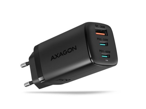 Hálózati töltő Axagon 2x USB-C, 1x USB-A, 65 W PD3.0/QC4+/PPS/Apple, fekete