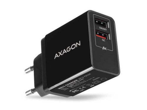 Hálózati töltő Axagon ACU-QS24 24W, 2x USB port QC3.0/AFC/FCP fekete