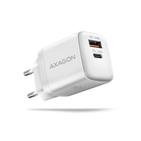   Hálózati töltő Axagon 1x USB-C és 1x USB-A, 30W PD3.0/QC3.0/AFC/Apple, fehér