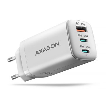   Axagon ACU-DPQ65W GaN hálózati töltő, 65W, USB-C PD, QC4, fehér