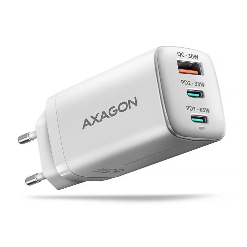 Axagon ACU-DPQ65W GaN hálózati töltő, 65W, USB-C PD, QC4, fehér