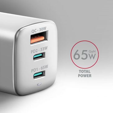   Axagon ACU-DPQ65W GaN hálózati töltő, 65W, USB-C PD, QC4, fehér