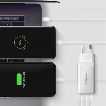   Axagon ACU-DPQ65W GaN hálózati töltő, 65W, USB-C PD, QC4, fehér