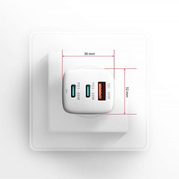 Axagon ACU-DPQ65W GaN hálózati töltő, 65W, USB-C PD, QC4, fehér