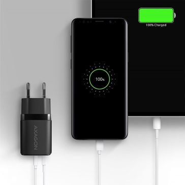   Axagon ACU-PQ20 hálózati töltő, 20W, USB-C PD, QC4, fekete