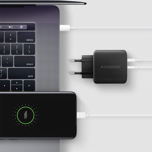 Axagon ACU-PQ45 GaN hálózati töltő, 45W, USB-C PD3.0, QC4, fekete