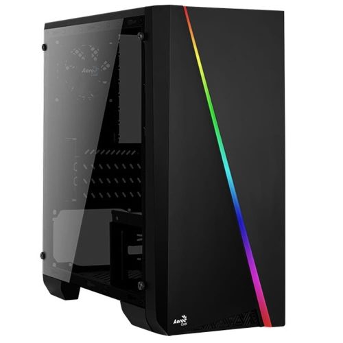 Aerocool Cylon Mini Tempered Glass microATX minitorony számítógépház, edzett üveg oldalpanel, 13 RGB mód, fekete