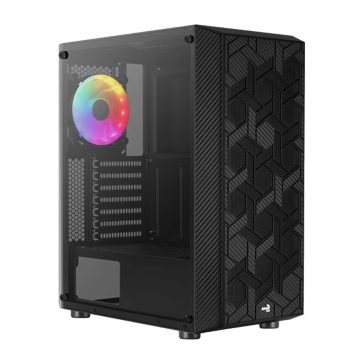   AeroCool Hive v3 ATX miditorony számítógépház, FRGB ventilátor, edzett üveg, fekete
