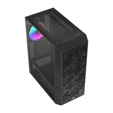   AeroCool Hive v3 ATX miditorony számítógépház, FRGB ventilátor, edzett üveg, fekete