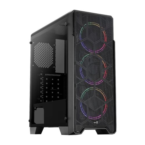 AeroCool Ore Saturn v1 ATX miditorony számítógépház, FRGB ventilátor, edzett üveg, fekete