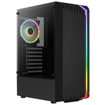   AeroCool Bionic ATX miditorony számítógépház, RGB előlap, edzett üveg, fekete