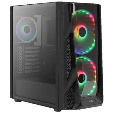   AeroCool NightHawk Duo E-ATX miditorony számítógépház, 3 ARGB ventilátor, 6 portos RGB Hub, fekete