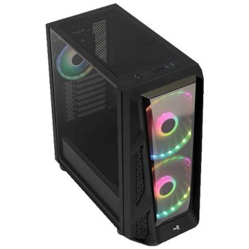   AeroCool NightHawk Duo E-ATX miditorony számítógépház, 3 ARGB ventilátor, 6 portos RGB Hub, fekete