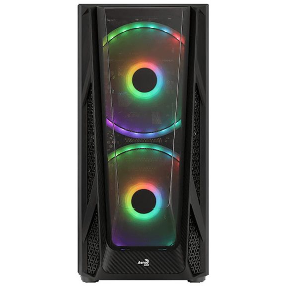 AeroCool NightHawk Duo E-ATX miditorony számítógépház, 3 ARGB ventilátor, 6 portos RGB Hub, fekete