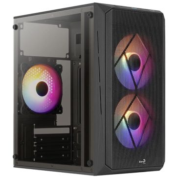   AeroCool CS-107 v2 microATX minitorony számítógépház, 3 FRGB ventilátor, akril oldallap, fekete