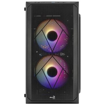   AeroCool CS-107 v2 microATX minitorony számítógépház, 3 FRGB ventilátor, akril oldallap, fekete