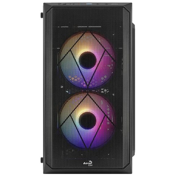 AeroCool CS-107 v2 microATX minitorony számítógépház, 3 FRGB ventilátor, akril oldallap, fekete