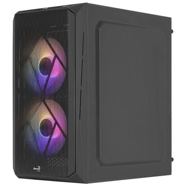   AeroCool CS-107 v2 microATX minitorony számítógépház, 3 FRGB ventilátor, akril oldallap, fekete