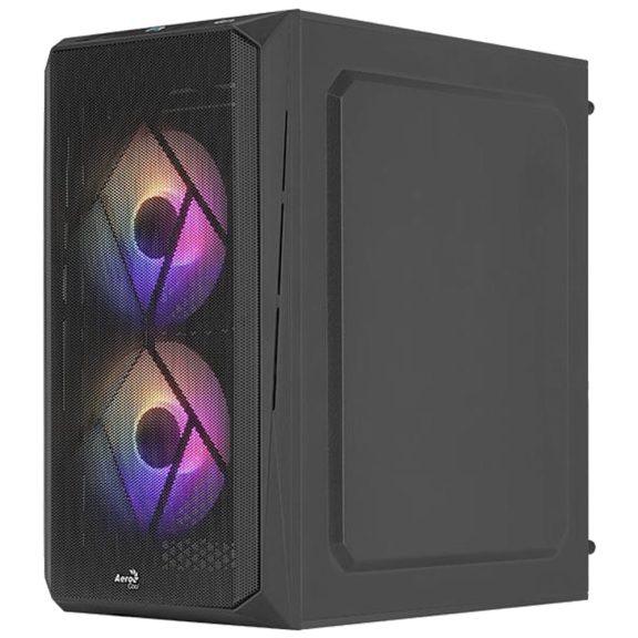 AeroCool CS-107 v2 microATX minitorony számítógépház, 3 FRGB ventilátor, akril oldallap, fekete