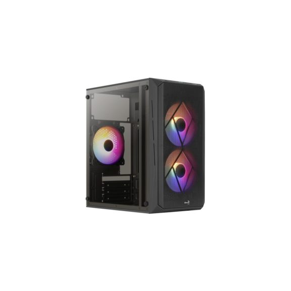 AeroCool CS-107 v2 microATX minitorony számítógépház, 3 FRGB ventilátor, akril oldallap, fekete