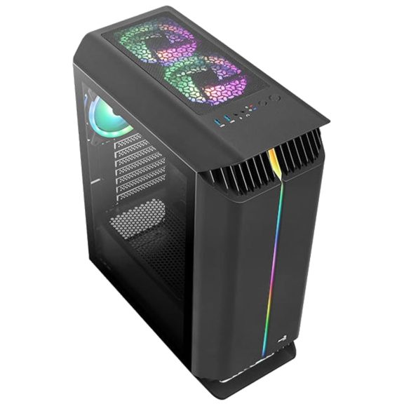 AeroCool Gladiator Duo v1 ATX miditorony számítógépház, 3 ARGB ventilátor, RGB előlap, fekete
