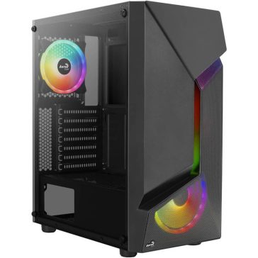   AeroCool Scape-G-BK-V2 ATX miditorony számítógépház, RGB, edzett üveg, 3 ventilátorral, fekete