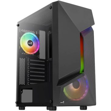   AeroCool Scape-G-BK-V2 ATX miditorony számítógépház, RGB, edzett üveg, 3 ventilátorral, fekete