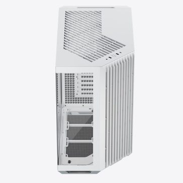 APNX V1 fehér mid-tower ház panorámás edzett üveg oldallappal és 45°-os szögű légbeömlővel.