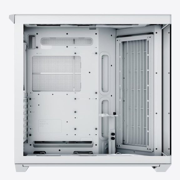APNX V1 fehér mid-tower ház panorámás edzett üveg oldallappal és 45°-os szögű légbeömlővel.