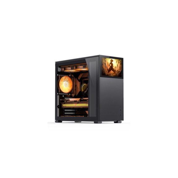 Jonsbo D41 STD SCREEN Black ATX miditorny számítógépház, 8" TFT kijelző, edzett üveg, fekete