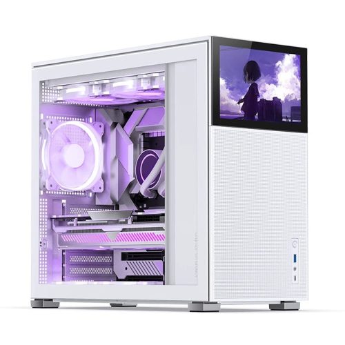 Jonsbo D41 MESH SCREEN White ATX miditorny számítógépház, 8" TFT kijelző, edzett üveg, mesh előlap, fehér